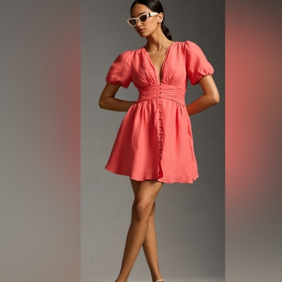 New! Anthropologie Katerina Button Front Mini Dress with Pockets large - Picture 2 of 2